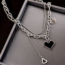 Laden Sie das Bild in den Galerie-Viewer. Black Mosaic Heart Double Necklace