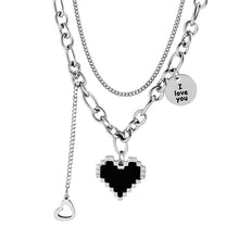 Laden Sie das Bild in den Galerie-Viewer. Black Mosaic Heart Double Necklace