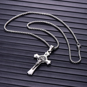 Men's Stainless Steel Jesus Cross Pendant Necklace