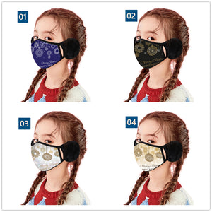Children's Winter Warm Ears Christmas Print Masks